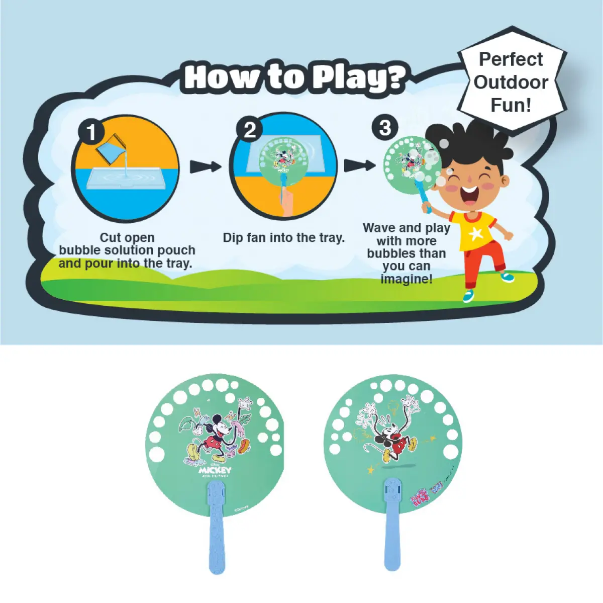 Bubble Magic Fan Bubs Mickey Mouse Theme Bubble Solution For Kids of Age 3Y+, Multicolour