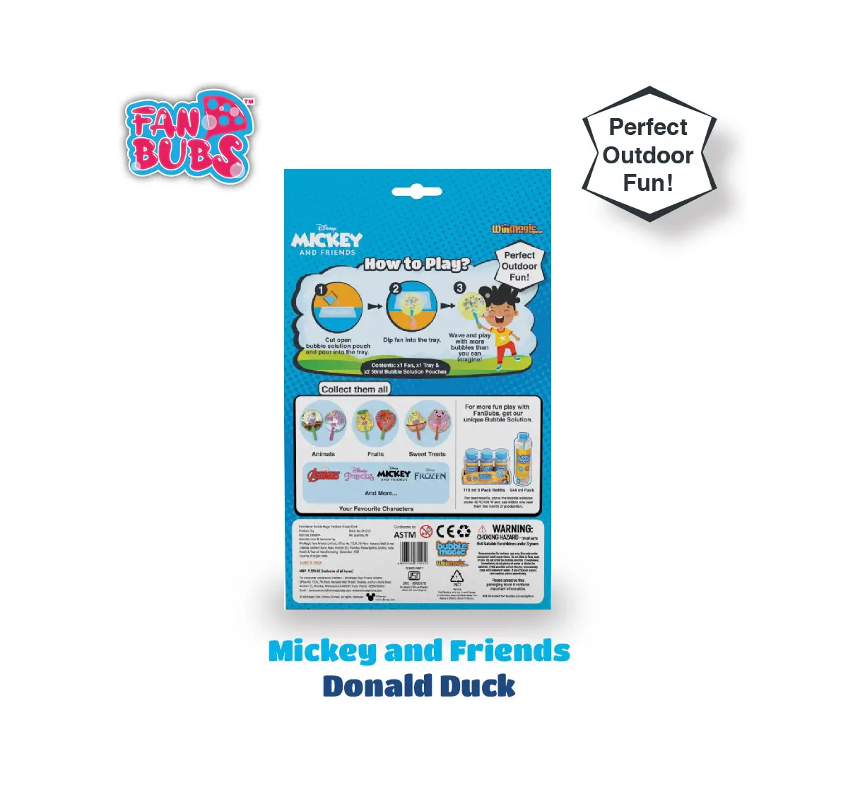 Bubble Magic Fan Bubs Donald Duck Bubble Solution For Kids of Age 3Y+, Multicolour