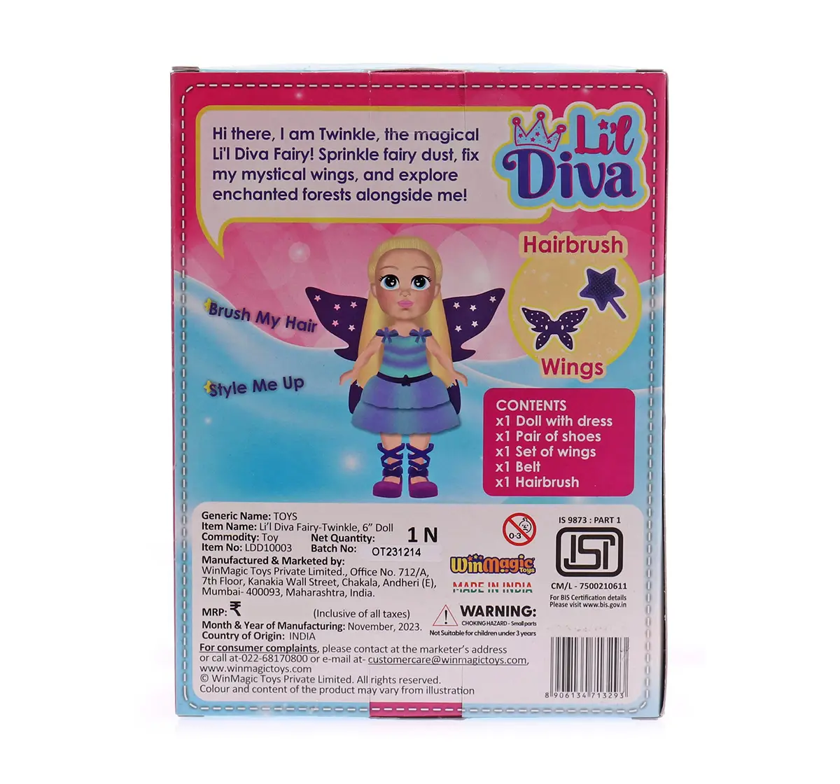 Li'l Diva Fairy Twinkle 6" Doll For Kids of Age 2Y+, Multicolour