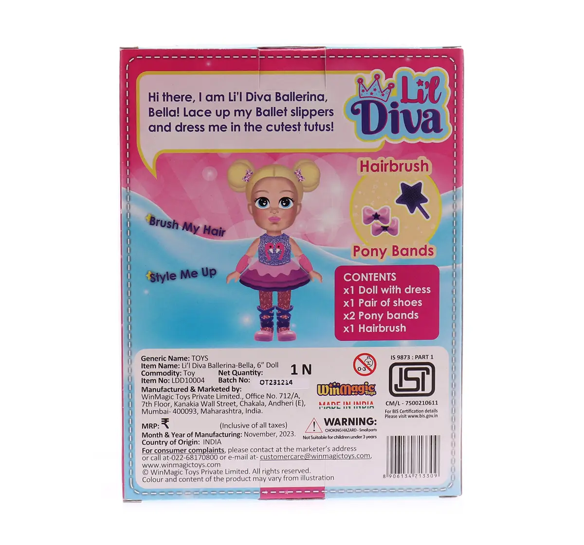 Li'l Diva Ballerina-Bella 6" Doll For Kids of Age 2Y+, Multicolour