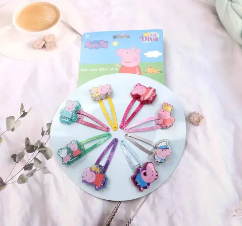 Li'l Diva Peppa Pig Hair Clips Pack of 8 For Girls of Age 3Y+, Multicolour