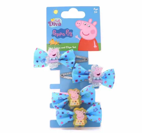 Li'l Diva Peppa Pig Hair Clips and Rubber Band Set For Girls of Age 3Y+, Multicolour