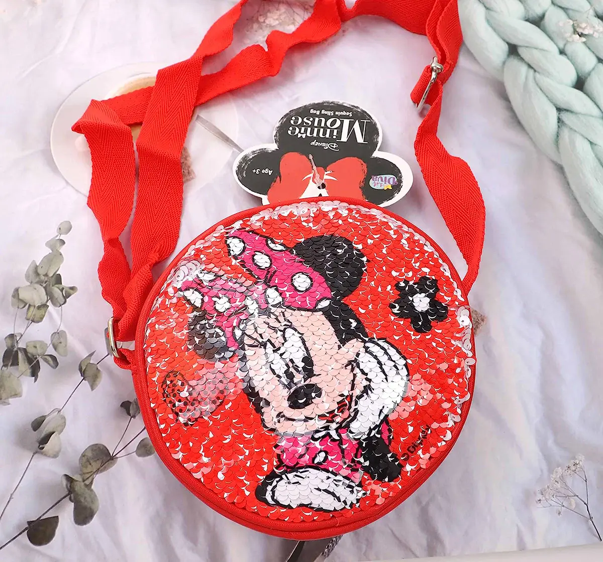 Li'l Diva Minnie Mouse Multipurpose Sequin Sling Bag Red For Girls of Age 3Y+, Multicolour