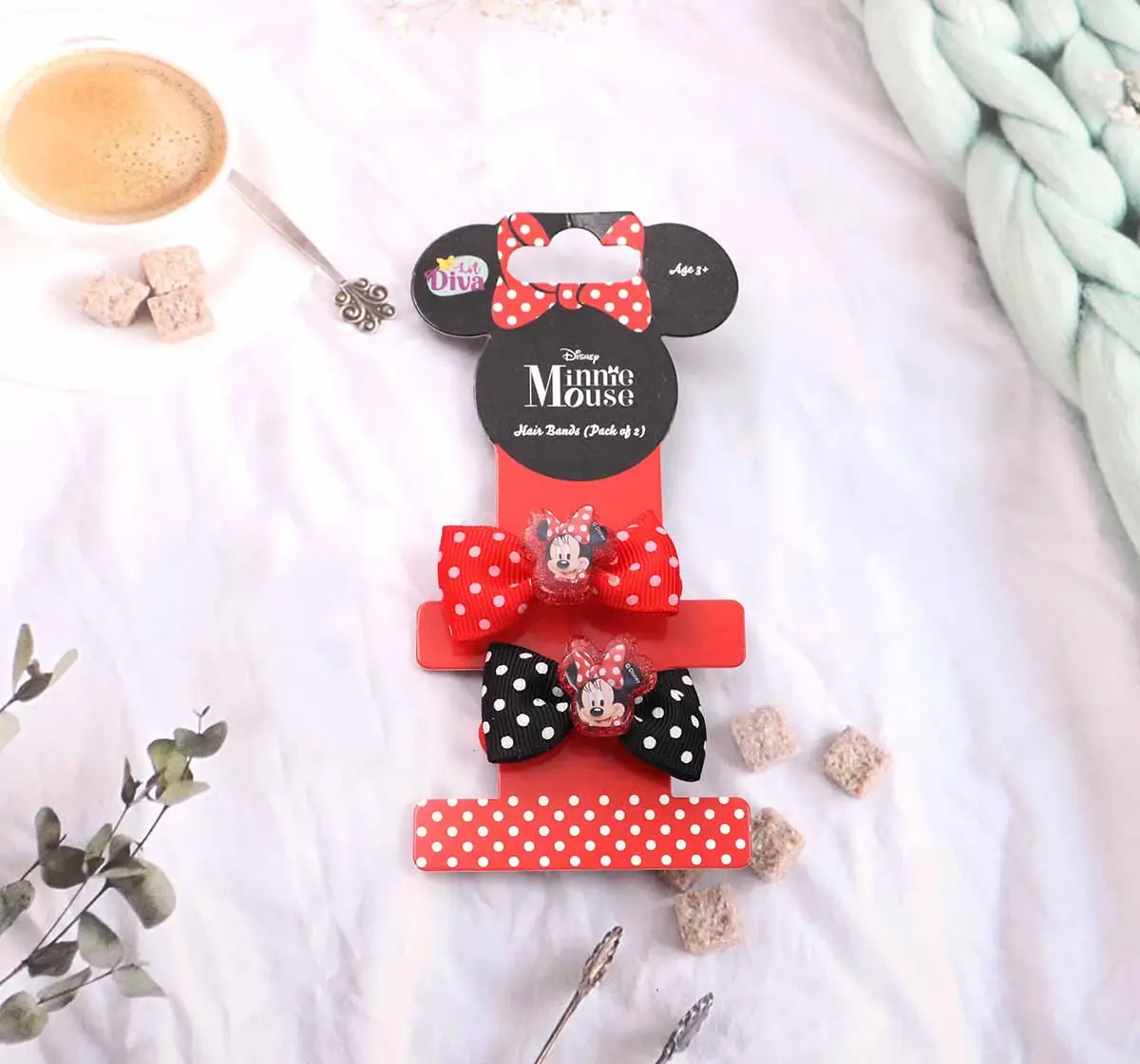 Li'l Diva Minnie Mouse Hair Bands Pack of 2 For Girls of Age 3Y+, Multicolour