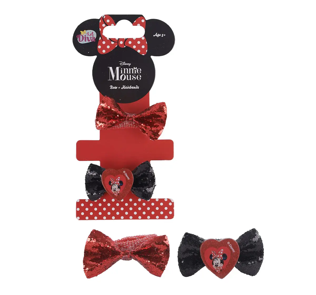 Li'l Diva Minnie Mouse Rubber Bands With Bow Pack of 2 For Girls of Age 3Y+, Multicolour
