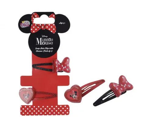 Li'l Diva Minnie Mouse Polka Dots Hair Clips with Bow Pack of 2 Red and Black For Girls of Age 3Y+, Multicolour