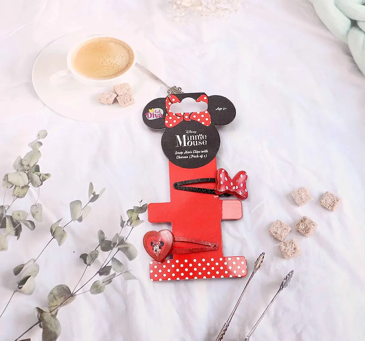 Li'l Diva Minnie Mouse Polka Dots Hair Clips with Bow Pack of 2 Red and Black For Girls of Age 3Y+, Multicolour