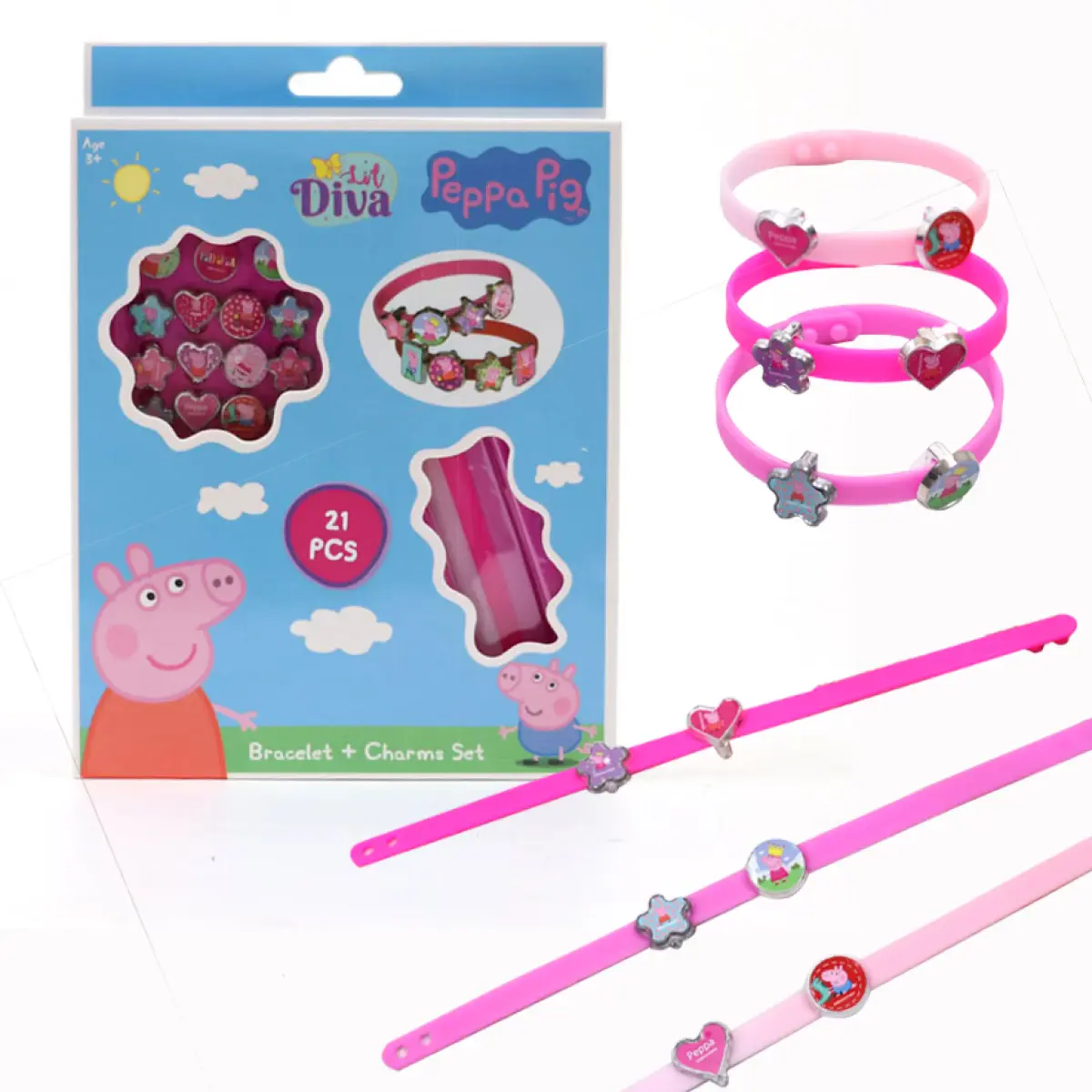 Li'l Diva Peppa Pig Bracelet and Charms Set For Girls of Age 3Y+, Multicolour