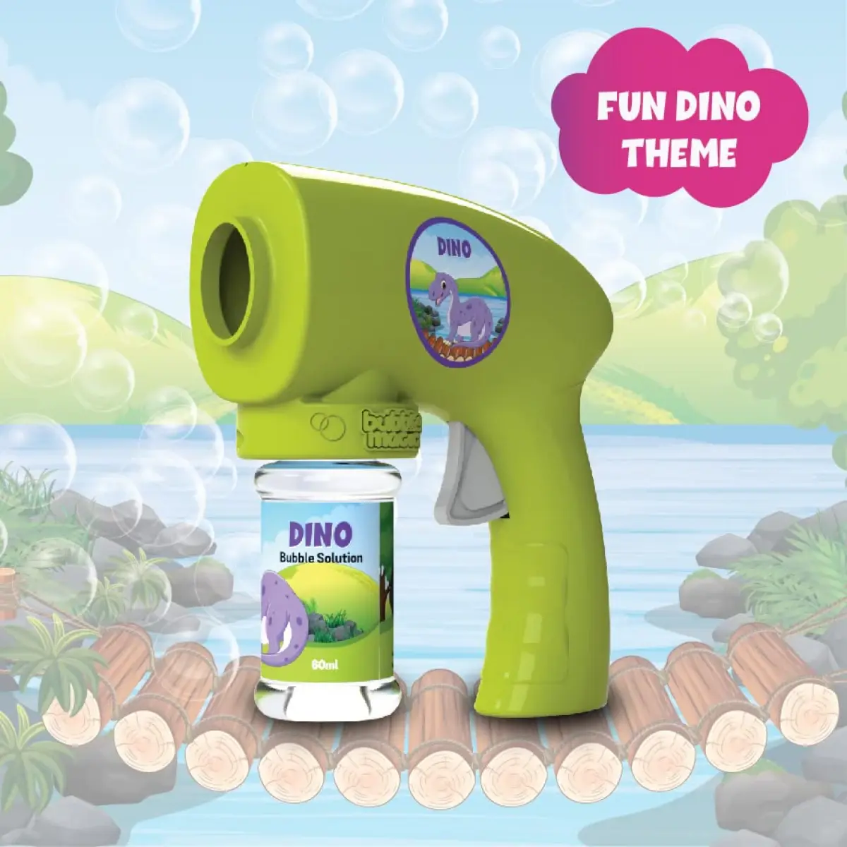 PlayMagic Bubble Blaster Dino Green For Kids of Age 3Y+, Multicolour