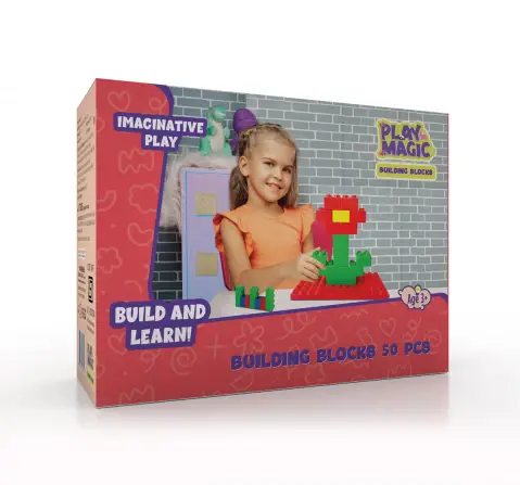PlayMagic Building Blocks 50 Pieces For Kids of Age 3Y+, Multicolour