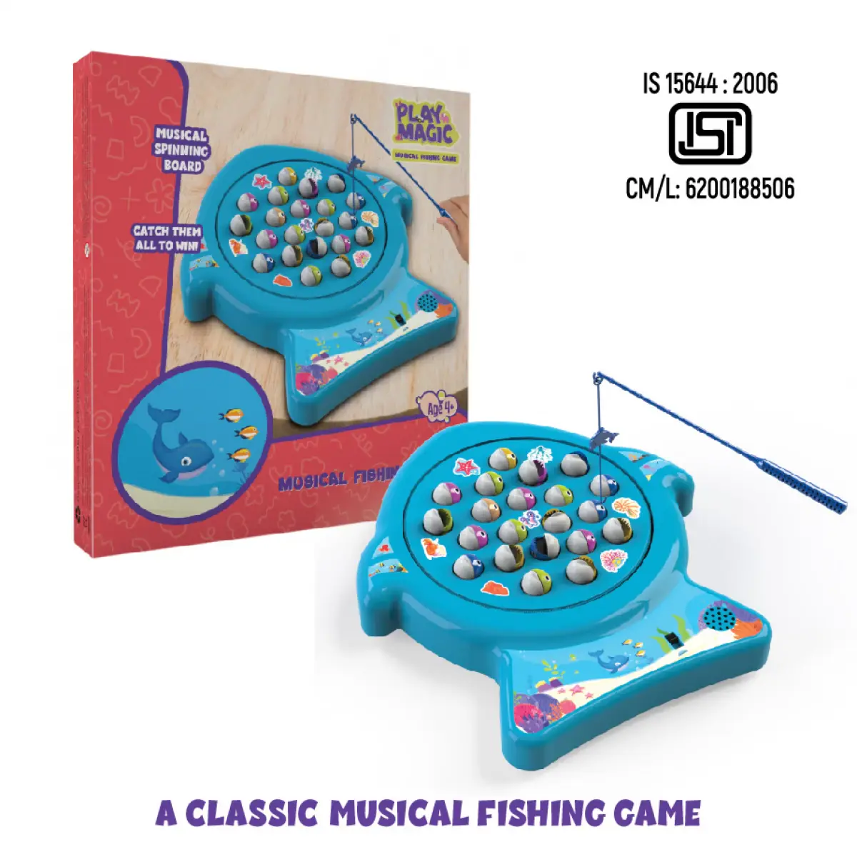 PlayMagic Musical Fishing Game Blue For Kids of Age 4Y+, Multicolour