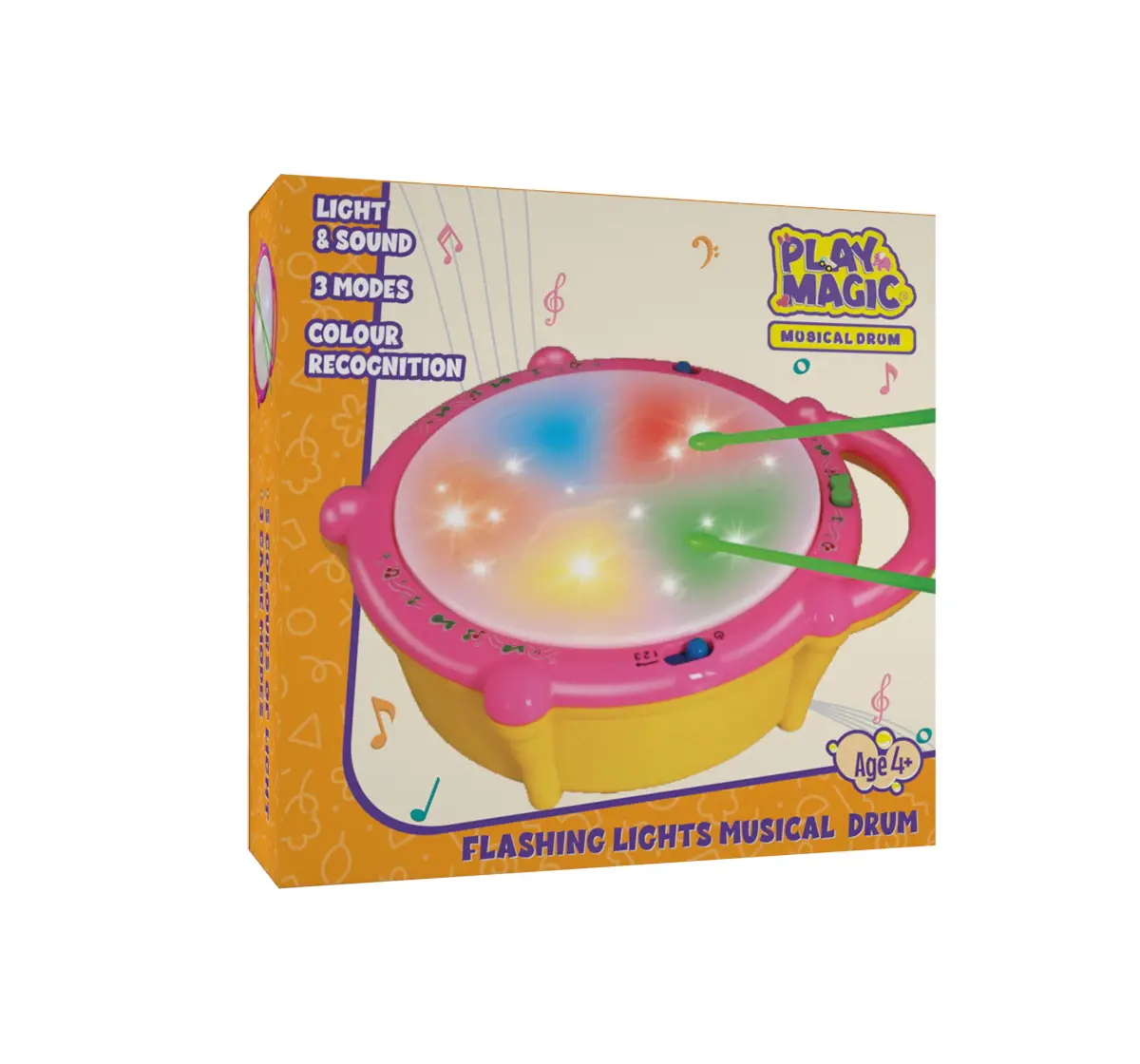 PlayMagic Flashing Lights Musical Drum For Kids of Age 3Y+, Multicolour