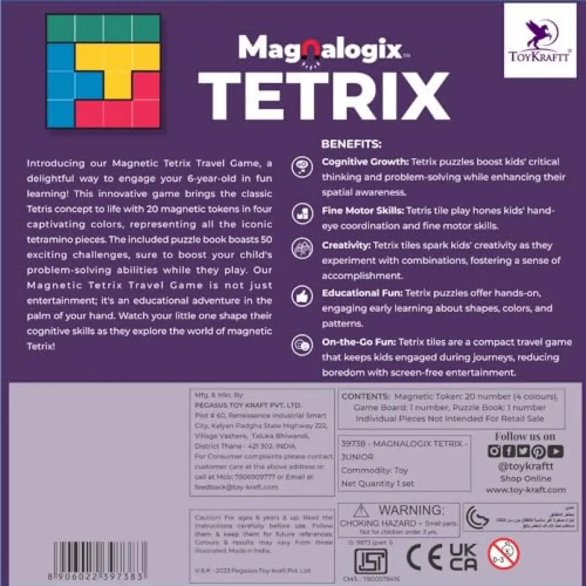 Toykraftt Magnalogix Magnetic Game Tetrix Multicolour, 6Y+