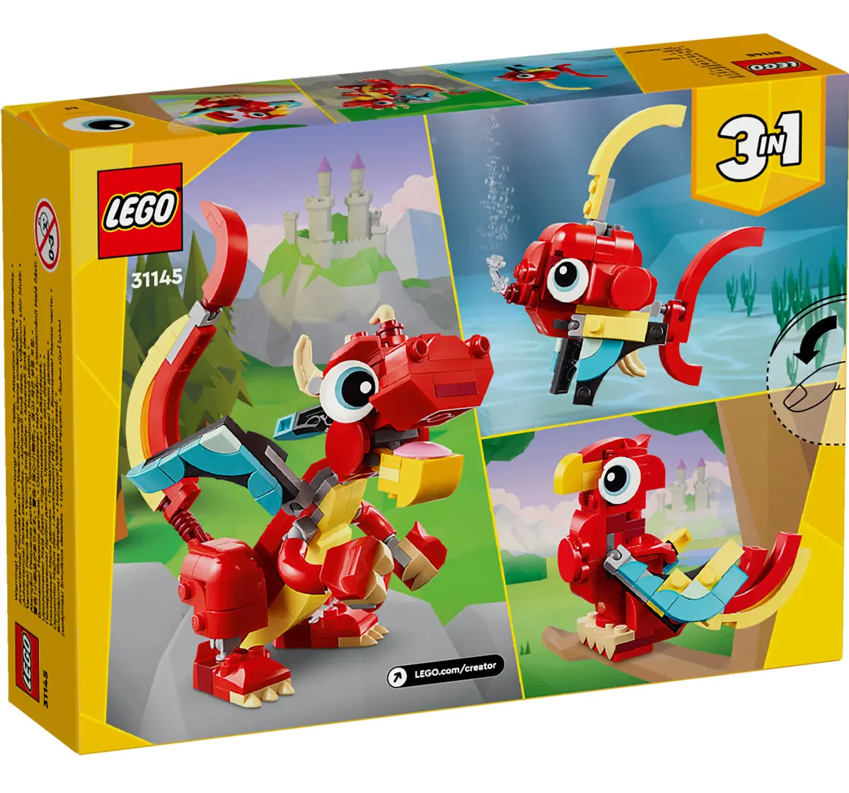 Lego Creator Red Dragon 3 In 1 Animal Toy Set 31145 Multicolour For Kids Ages 6Y+ (149 Pieces) 
