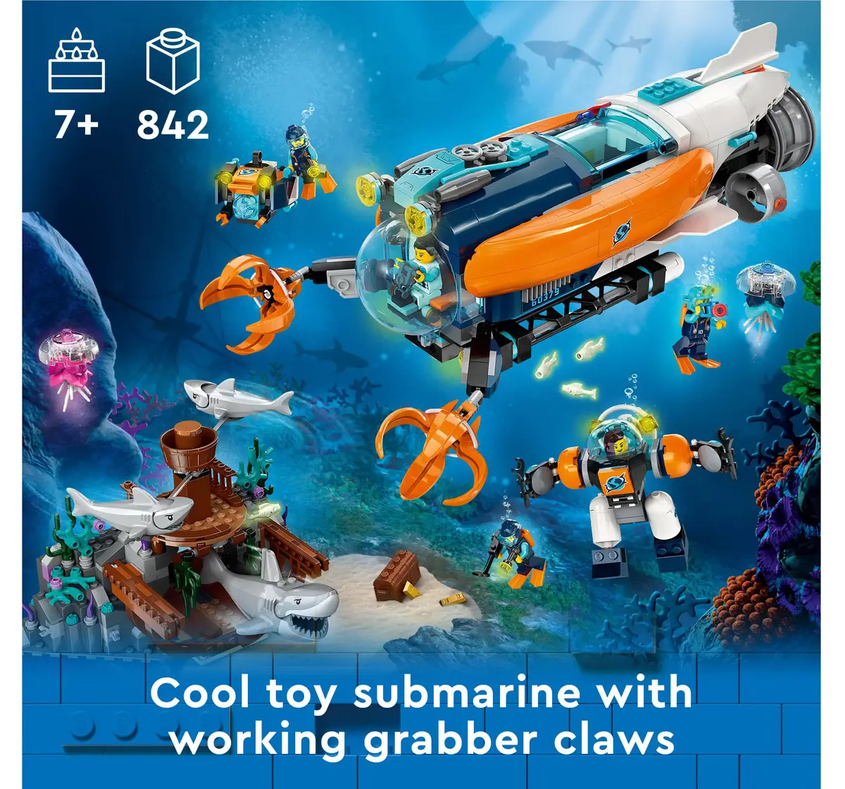 Lego City Deep-Sea Explorer Submarine 60379 Building Toy Set Multicolour For Kids Ages 7Y+ (842 Pieces)