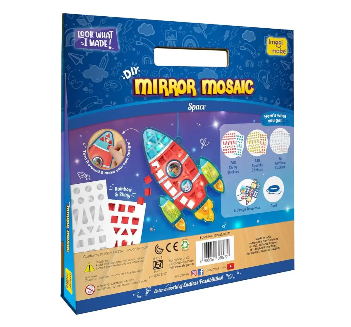 Imagimake Mirror Mosaic Space DIY Craft Kit, 3Y+