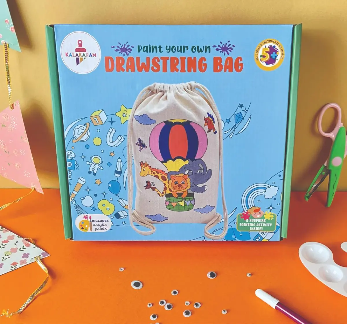 Buy Kalakaram Paint Your Own Drawstring Bag, Animal Theme Canvas