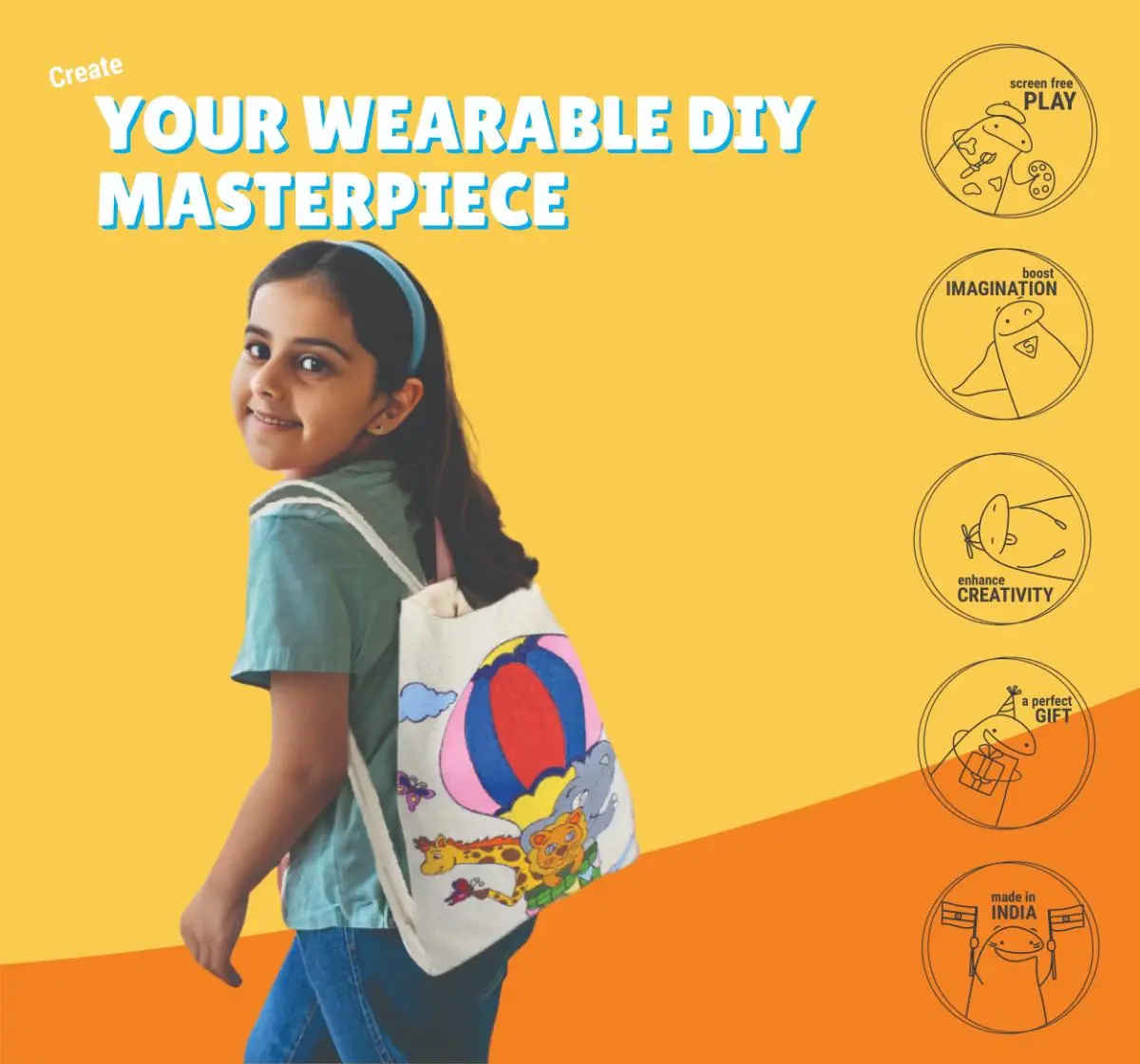 Buy Kalakaram Paint Your Own Drawstring Bag, Animal Theme Canvas ...