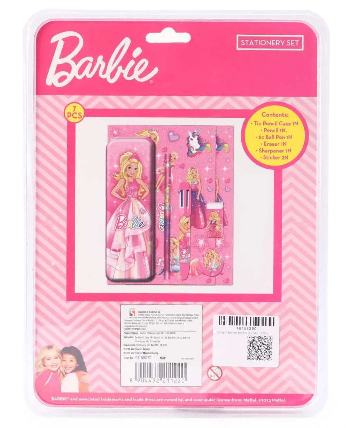 Striders Barbie Stationery Set (7Pcs) With Barbie Theme, 3Y+, Multicolour