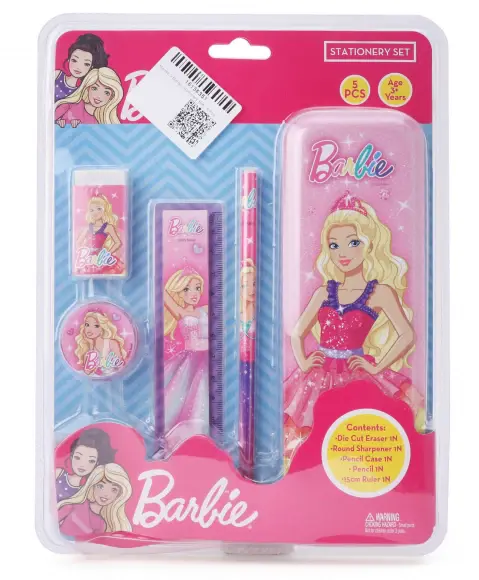 Striders Barbie Stationery Set (5Pcs) With Barbie Theme, 3Y+, Multicolour