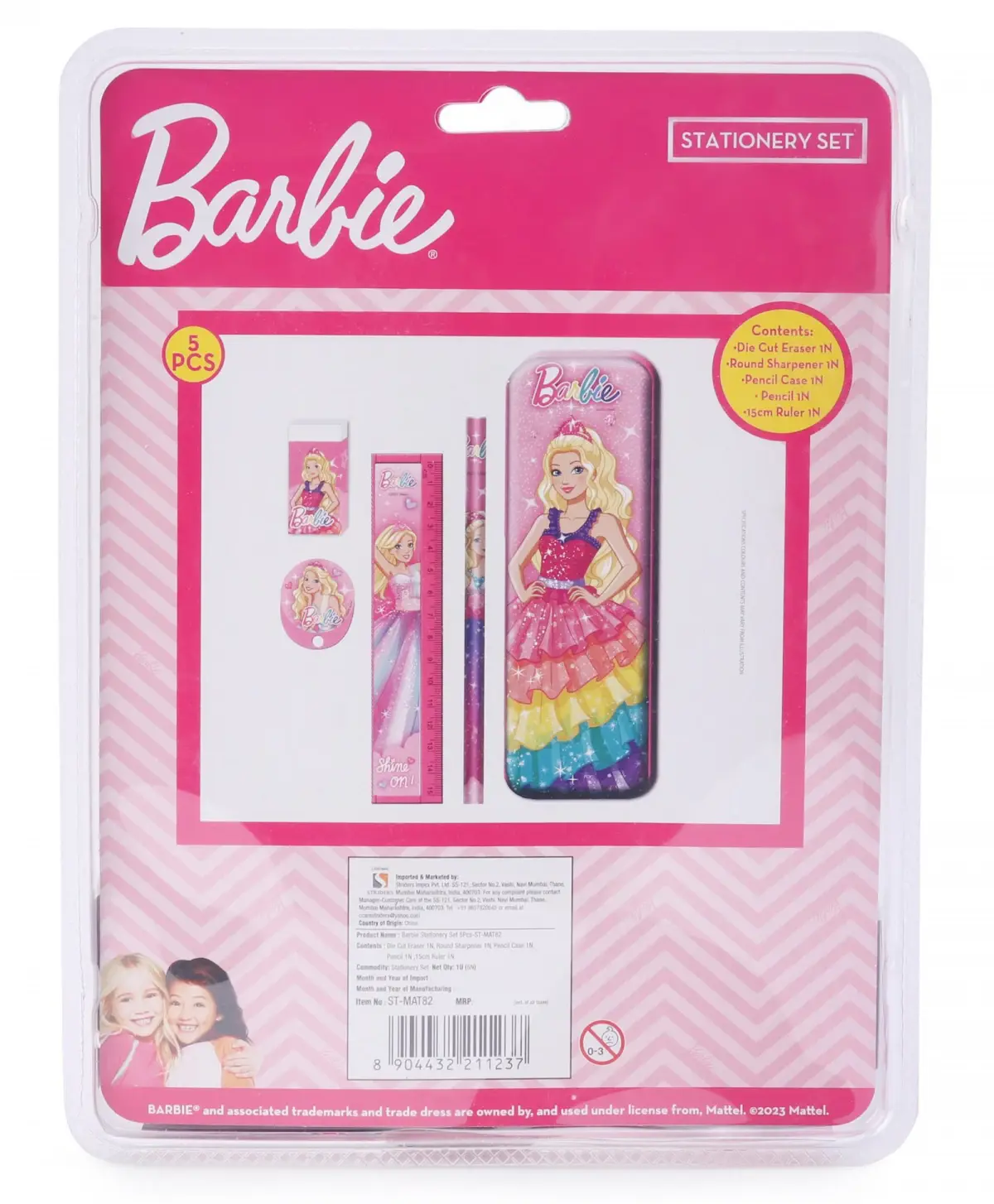 Striders Barbie Stationery Set (5Pcs) With Barbie Theme, 3Y+, Multicolour