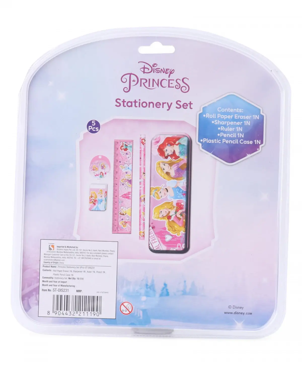 Striders Princess Stationery Set (5Pcs) With Princess Theme, 3Y+, Multicolour