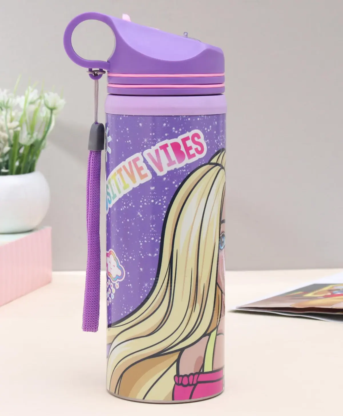 Striders Barbie Water Bottle Steel 500ml, 3Y+, Multicolour