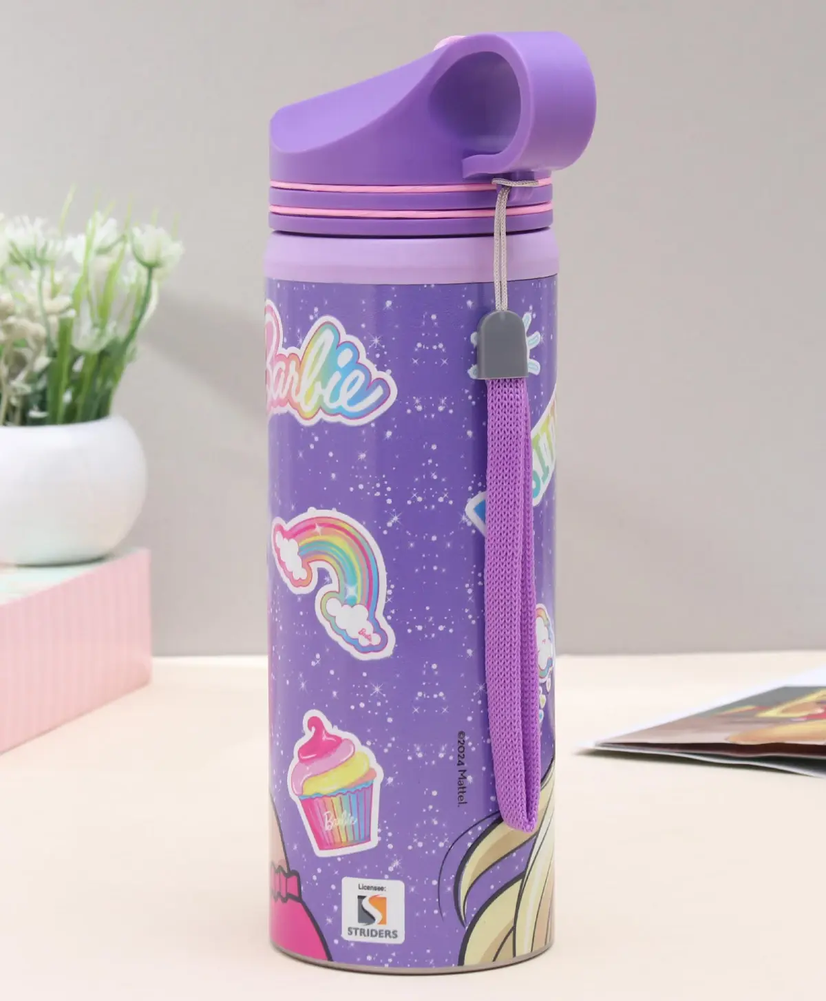 Striders Barbie Water Bottle Steel 500ml, 3Y+, Multicolour