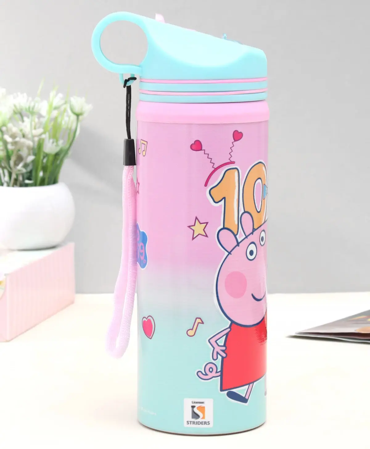 Striders Peppa Pig Water Bottle Steel 500ml Quench Your Thirst, 3Y+, Multicolour