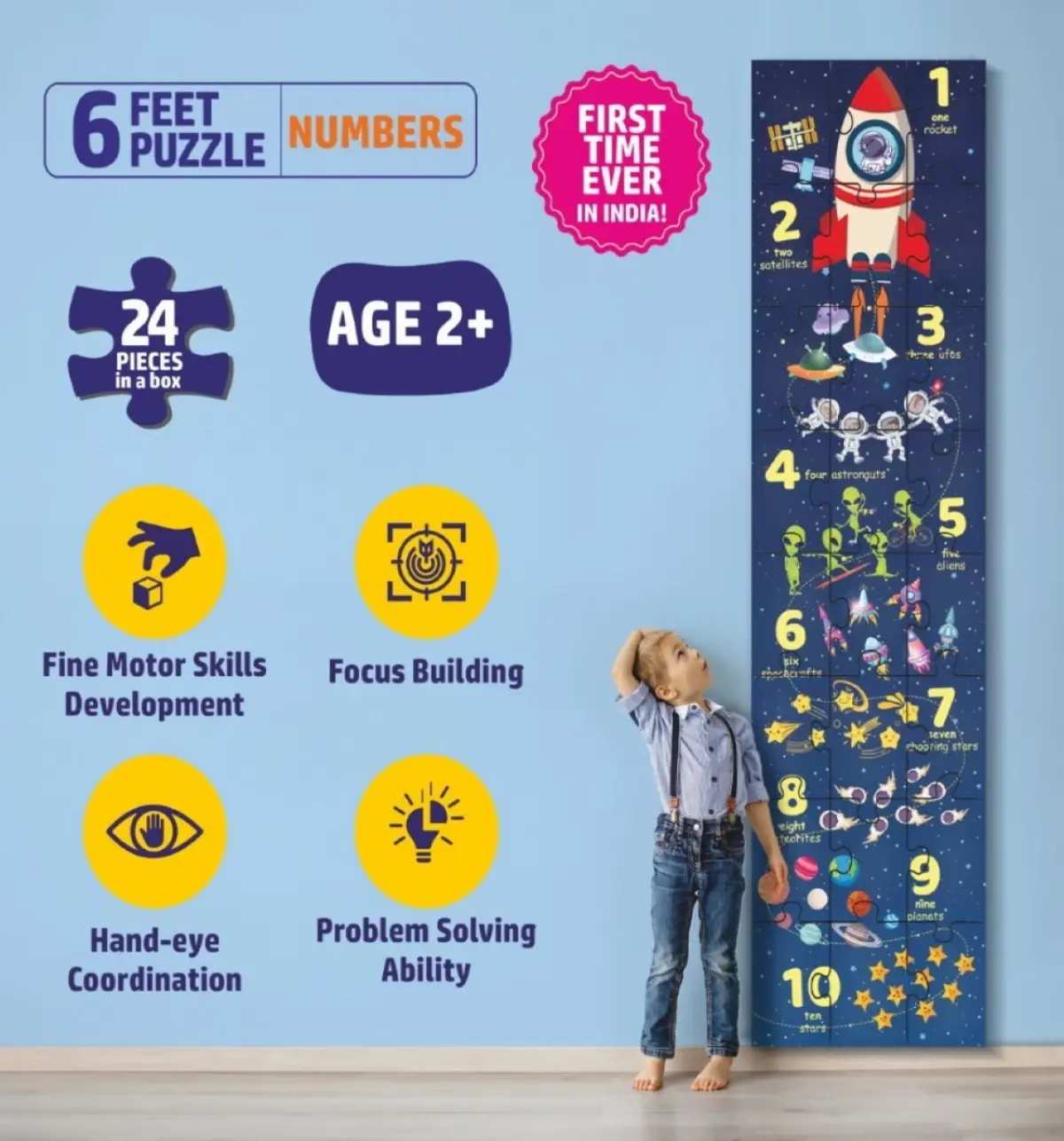 Flo 6 Feet Puzzle Numbers Floor Puzzle for kids, Multicolour, 2Y+