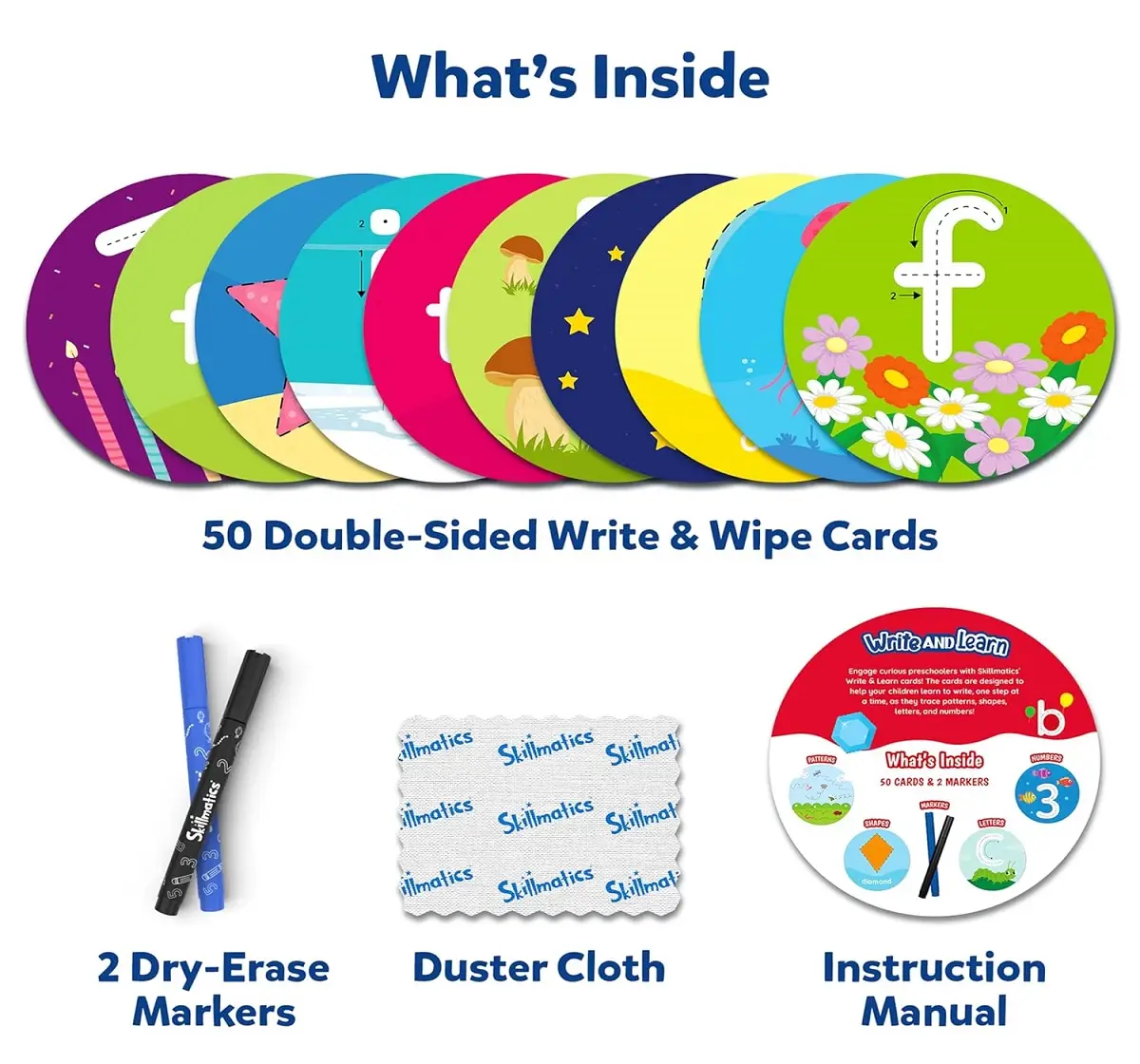 Skillmatics Write & Learn Cards for Toddlers - Letters, Numbers, Patterns & Shapes, Preschool Learning for 3Y+