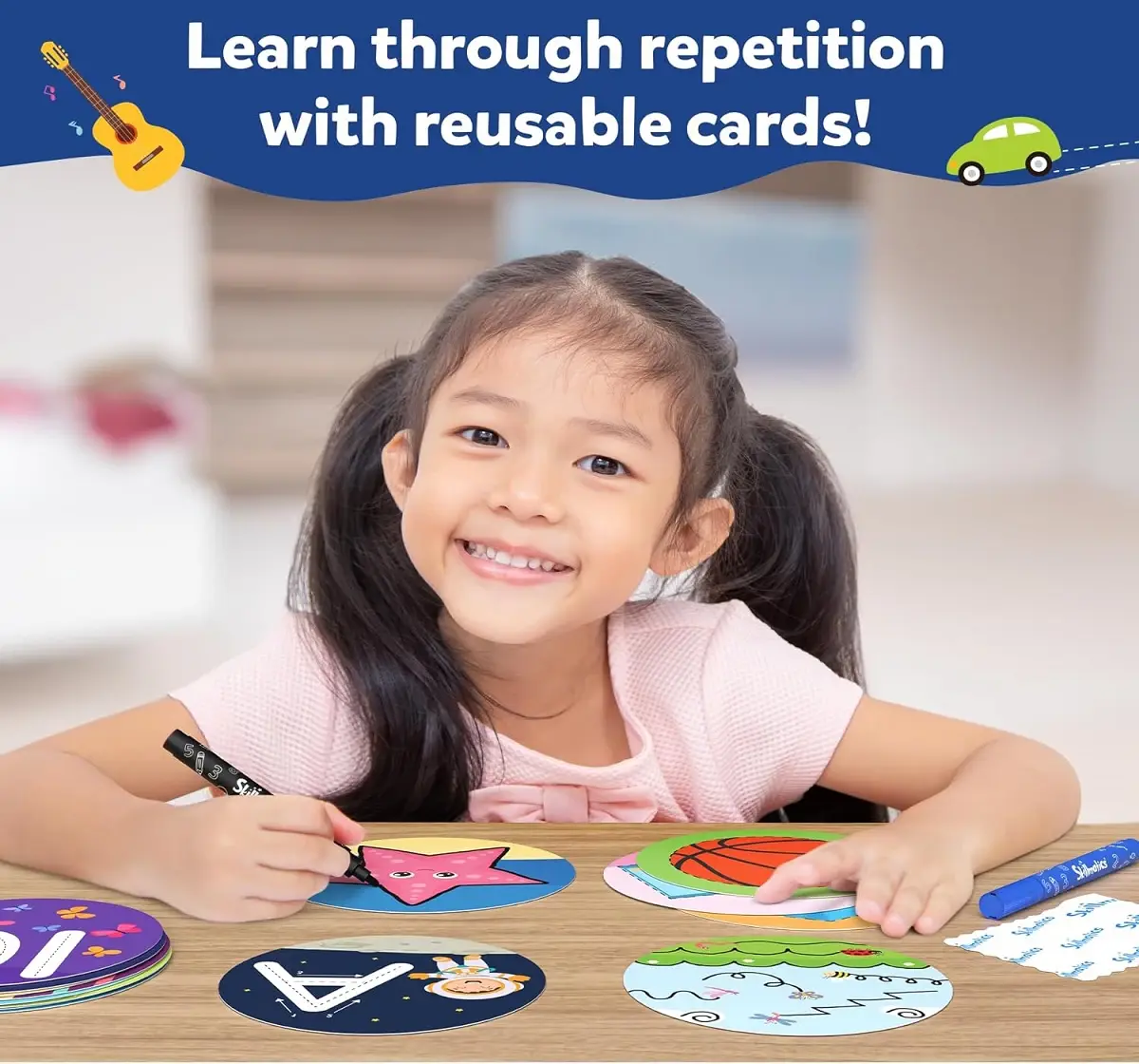 Skillmatics Write & Learn Cards for Toddlers - Letters, Numbers, Patterns & Shapes, Preschool Learning for 3Y+