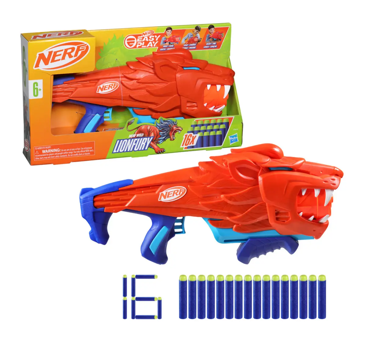 Nerf Junior Wild Lionfury, 16 Nerf Elite Darts, 6Y+