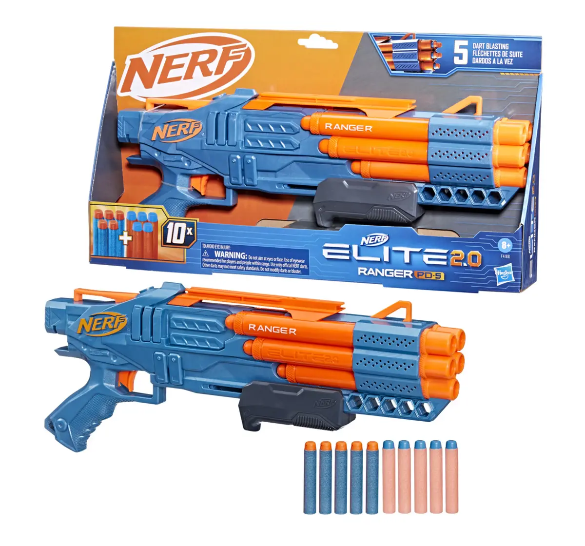 Nerf Elite 2.0 Ranger PD-5 Blaster, 5-Barrel Blasting, 10 Nerf Elite Darts, 8Y+