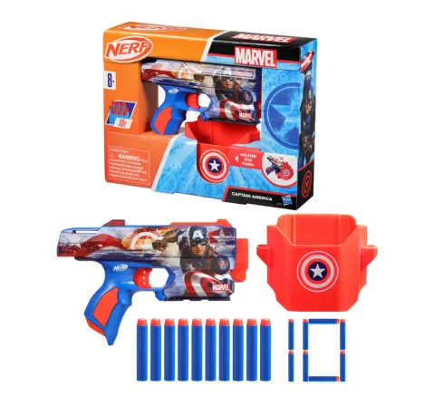 Nerf Marvel Captain America Dart Blaster, 10 Nerf Elite Darts, 8Y+