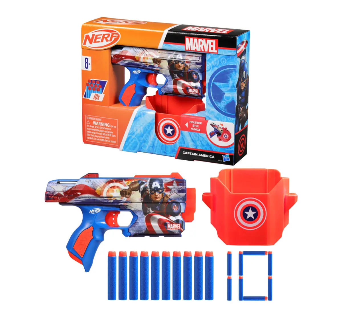 Nerf Marvel Captain America Dart Blaster, 10 Nerf Elite Darts, 8Y+