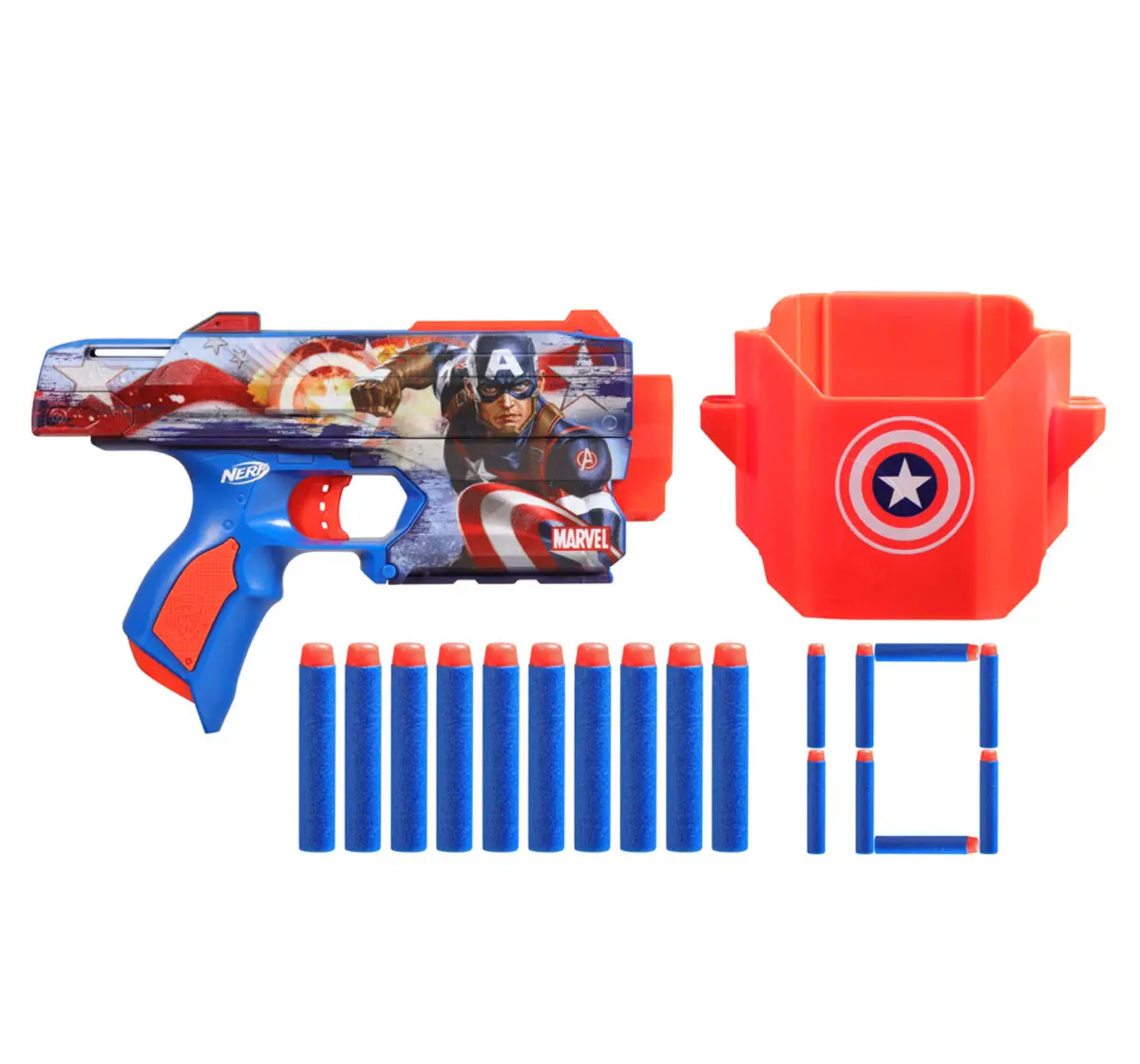 Nerf Marvel Captain America Dart Blaster, 10 Nerf Elite Darts, 8Y+