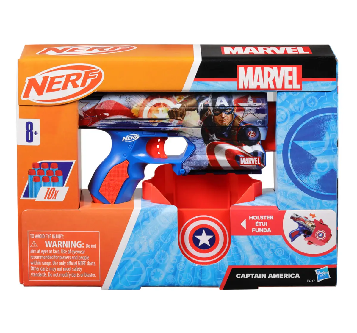 Nerf Marvel Captain America Dart Blaster, 10 Nerf Elite Darts, 8Y+