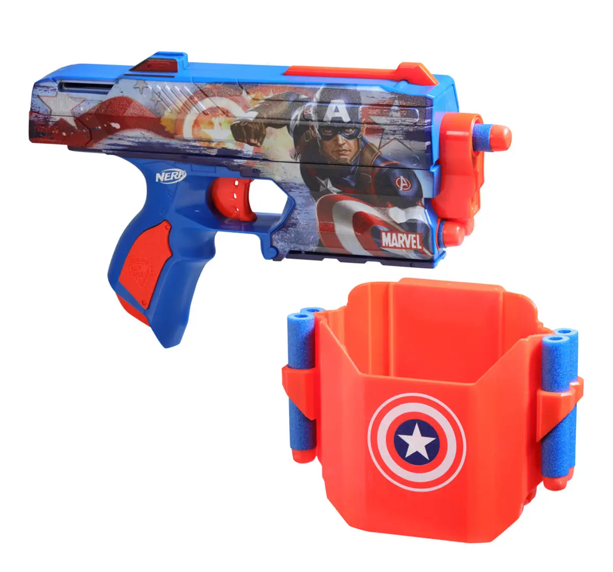 Nerf Marvel Captain America Dart Blaster, 10 Nerf Elite Darts, 8Y+