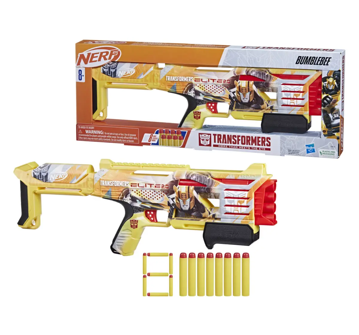 Nerf Transformers Bumblebee Dart Blaster, 8 Nerf Elite Darts, 8Y+