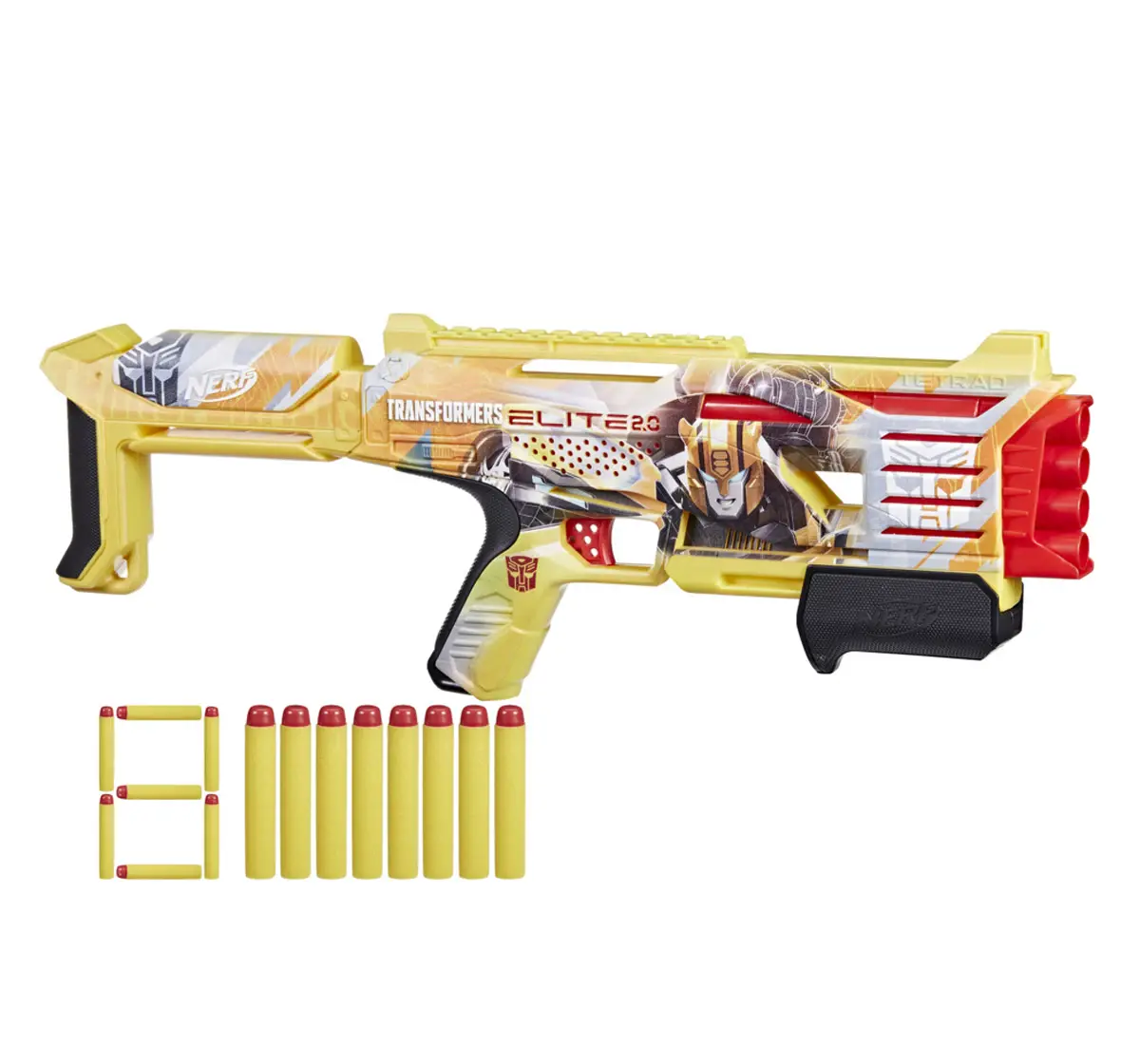 Nerf Transformers Bumblebee Dart Blaster, 8 Nerf Elite Darts, 8Y+