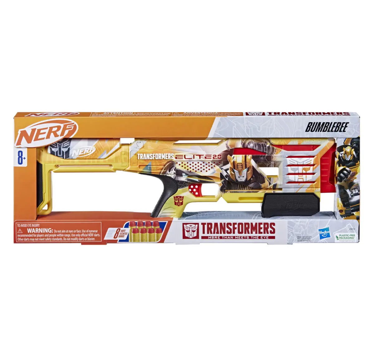 Nerf Transformers Bumblebee Dart Blaster, 8 Nerf Elite Darts, 8Y+