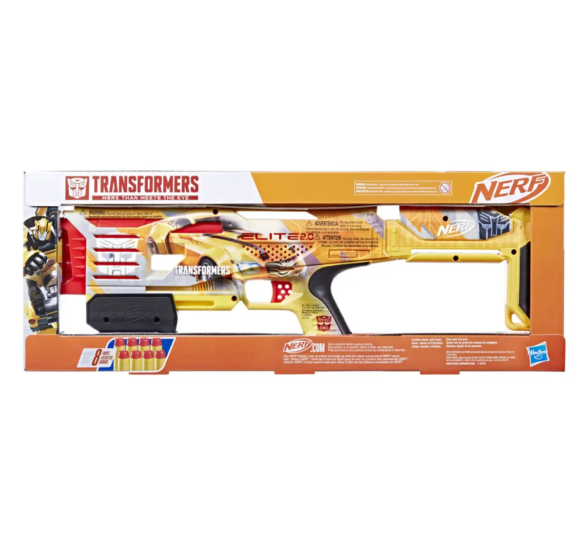 Nerf Transformers Bumblebee Dart Blaster, 8 Nerf Elite Darts, 8Y+