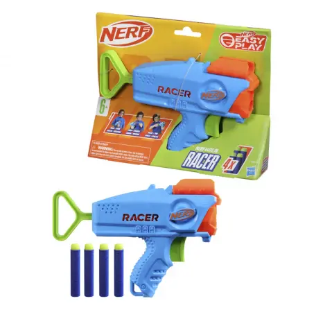 Nerf Elite Junior Racer Easy Play Dart Blaster, 4 Nerf Elite Darts, 6Y+