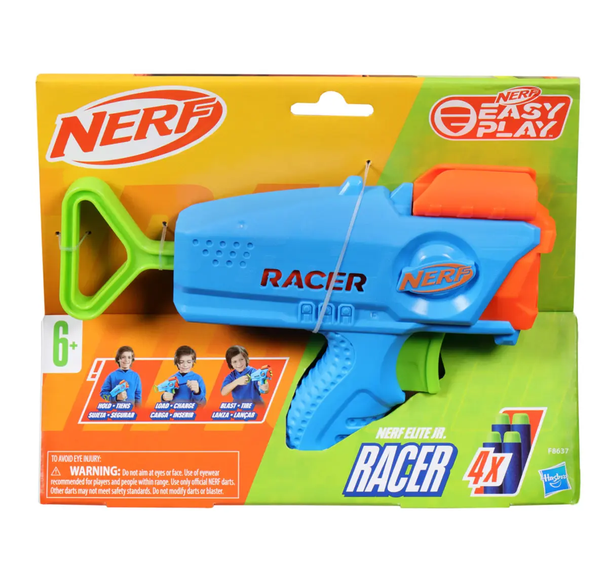 Nerf Elite Junior Racer Easy Play Dart Blaster, 4 Nerf Elite Darts, 6Y+