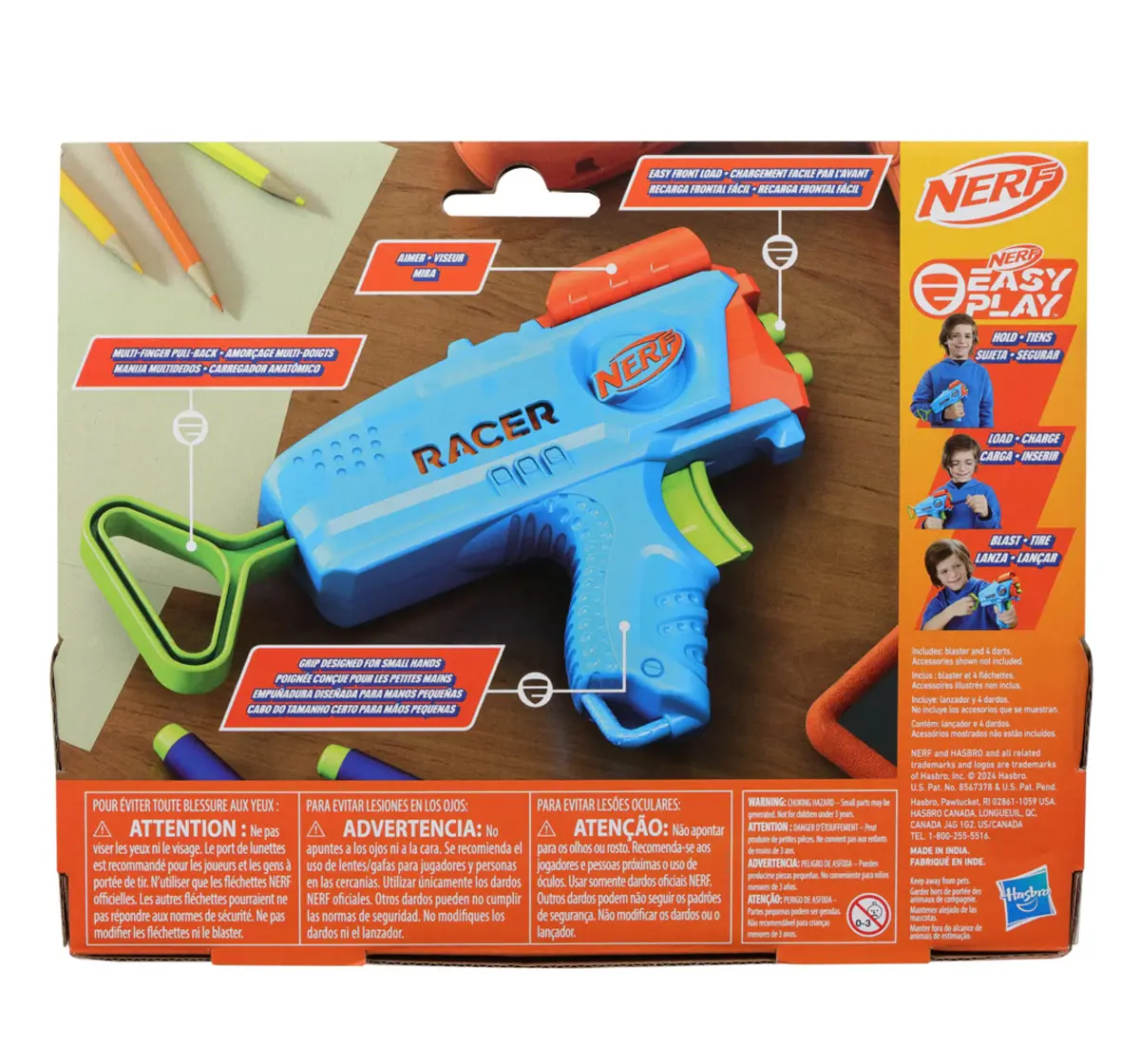 Nerf Elite Junior Racer Easy Play Dart Blaster, 4 Nerf Elite Darts, 6Y+