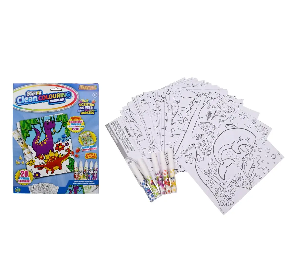 Scentos Adventure Clean Colouring Markers, 3Y+