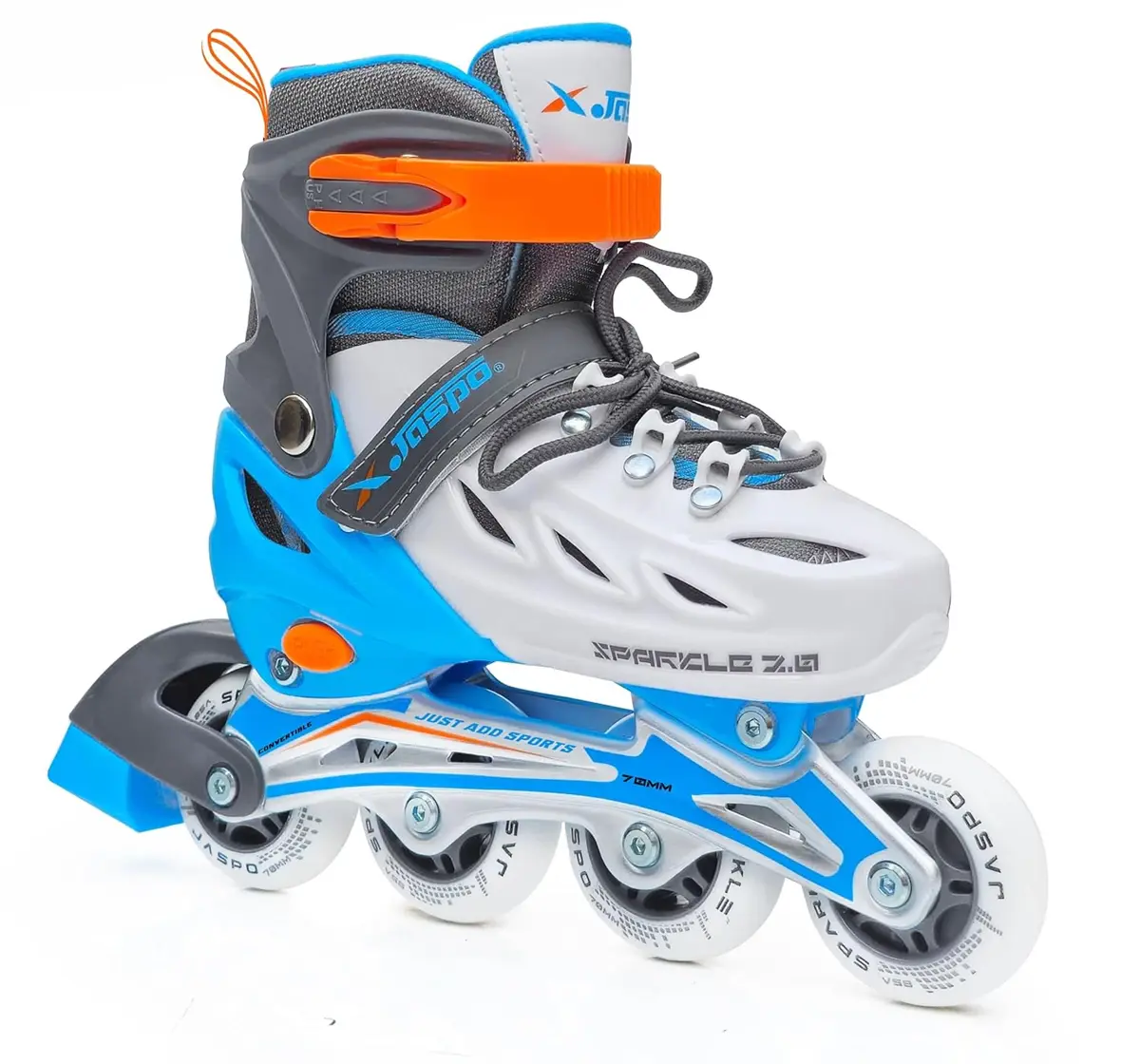 Jaspo Convertible Sparkle Adjustable Inline Shoe Skates, Large, Blue, 8Y+