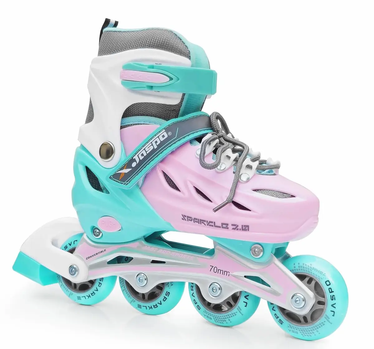 Jaspo Convertible Sparkle Adjustable Inline Shoe Skates, Large, Pink, 8Y+