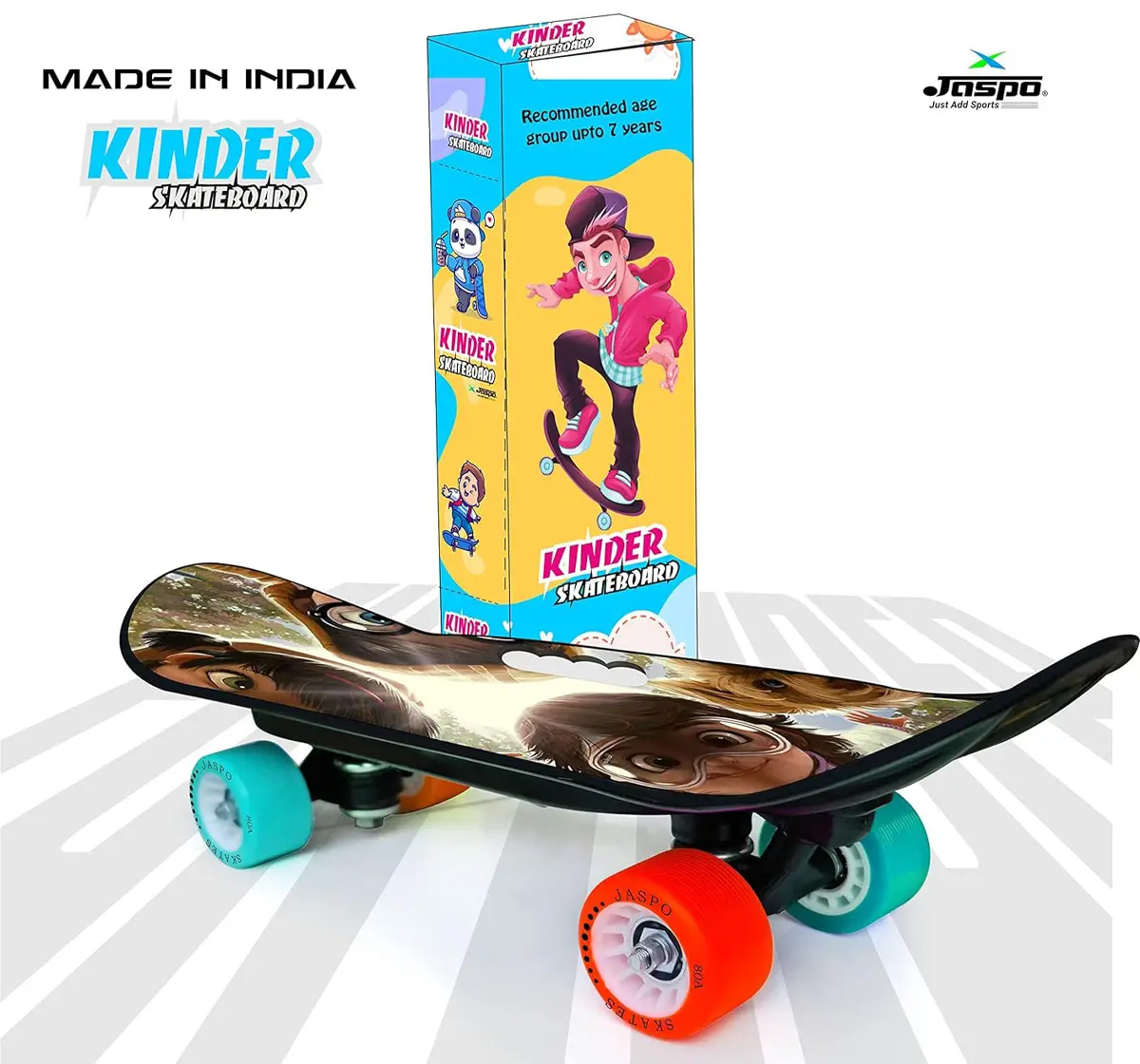 Jaspo Kinder 18X6 Inches Junior Skateboard For Beginners, 7 to 12 Years